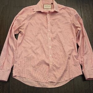 Thomas Pink Men's Pink Gingham Button-Down Shirt 16.5, 42cm Slim Fit